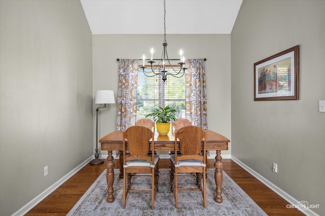 39W382 W Mallory Dr, Geneva, IL 60134 - dining space with a chandelier, dark wood-style flooring, and vaulted ceiling