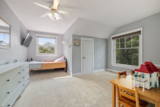 13805 Sharp Dr, Plainfield, IL 60544 - carpeted bedroom with a ceiling fan, vaulted ceiling, and baseboards