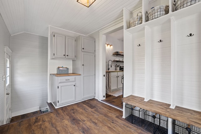 13805 Sharp Dr, Plainfield, IL 60544 - mudroom with dark wood finished floors, lofted ceiling, and wooden ceiling