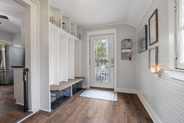 13805 Sharp Dr, Plainfield, IL 60544 - mudroom featuring baseboards, wood finished floors, and wooden ceiling