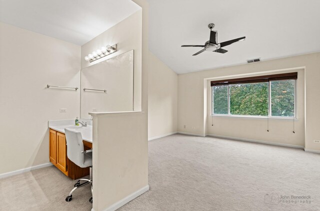 266 Sierra Pass Dr, Schaumburg, IL 60194 - unfurnished office with light carpet, baseboards, a ceiling fan, and lofted ceiling