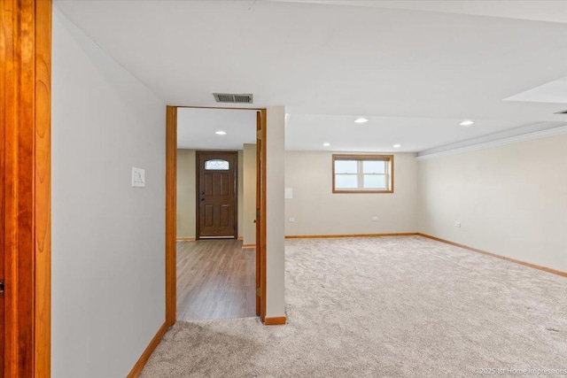 9144 S Trumbull Ave, Evergreen Park, IL 60805 - basement with carpet floors, baseboards, recessed lighting, and ornamental molding