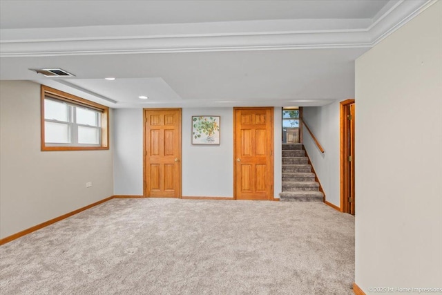 9144 S Trumbull Ave, Evergreen Park, IL 60805 - below grade area with carpet, baseboards, recessed lighting, and stairs