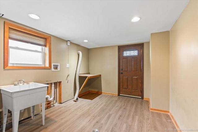 9144 S Trumbull Ave, Evergreen Park, IL 60805 - entryway featuring light wood-style floors, baseboards, and recessed lighting