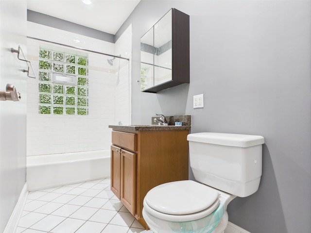 2609 W Rosemont Ave Unit C, Chicago, IL 60659 - bathroom featuring toilet, vanity, shower / bathtub combination, baseboards, and tile patterned flooring
