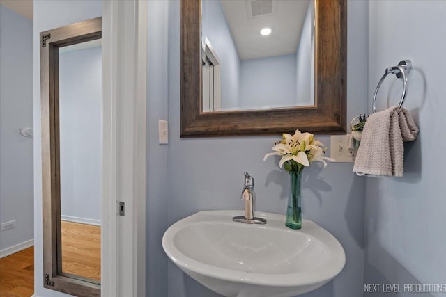 12709 Wild Rye Ct, Plainfield, IL 60585 - bathroom with a sink, wood finished floors, and baseboards