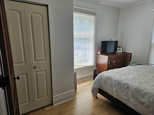 427 W Hurlbut Ave, Belvidere, IL 61008 - bedroom with light wood finished floors, multiple windows, crown molding, and baseboards