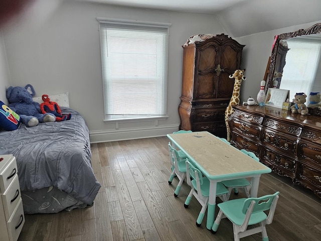 427 W Hurlbut Ave, Belvidere, IL 61008 - bedroom with vaulted ceiling, hardwood / wood-style flooring, and multiple windows