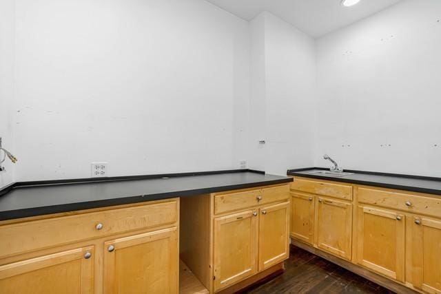 1412 W Division St Unit C-1, Chicago, IL 60642 - kitchen featuring dark countertops, dark wood-style floors, recessed lighting, and a sink
