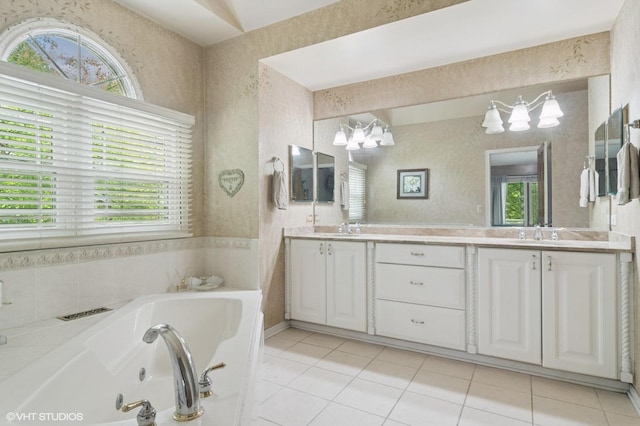 904 Warwick Ln, Lake Zurich, IL 60047 - bathroom featuring double vanity, tile patterned flooring, healthy amount of natural light, and a whirlpool tub