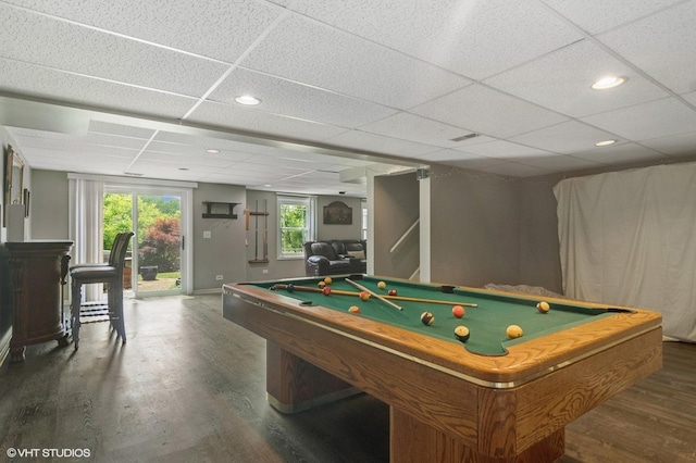 904 Warwick Ln, Lake Zurich, IL 60047 - game room featuring billiards table, wood finished floors, recessed lighting, and a drop ceiling