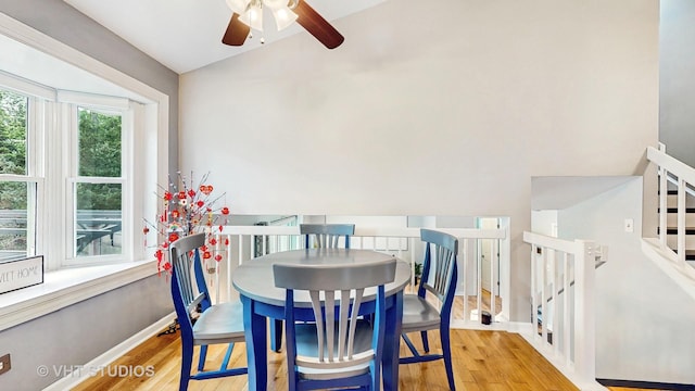 1176 Westport Rdg, Crystal Lake, IL 60014 - dining space with ceiling fan, wood finished floors, lofted ceiling, and baseboards