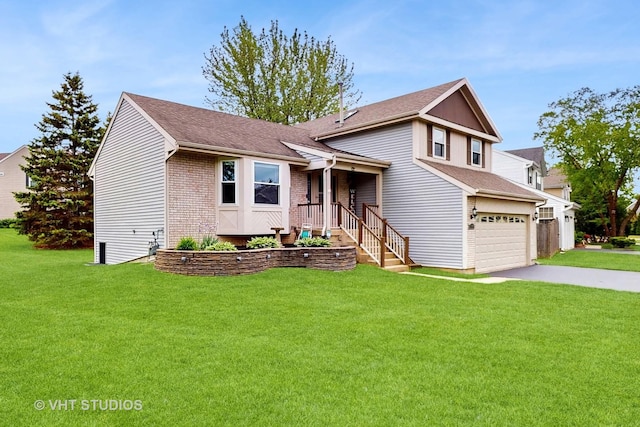1176 Westport Rdg, Crystal Lake, IL 60014 - tri-level home featuring a front yard, driveway, an attached garage, brick siding, and roof with shingles
