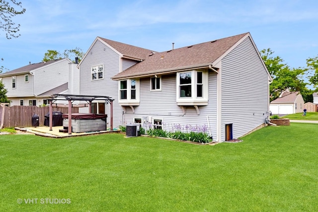 1176 Westport Rdg, Crystal Lake, IL 60014 - rear view of property featuring a hot tub, roof with shingles, cooling unit, and a pergola