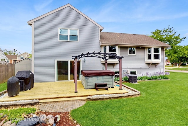 1176 Westport Rdg, Crystal Lake, IL 60014 - rear view of house with a hot tub, a deck, a pergola, a shingled roof, and central AC