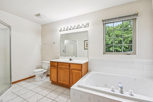 3410 Beckwith Ln, Crete, IL 60417 - bathroom featuring a shower stall, vanity, a jetted tub, and tile patterned floors