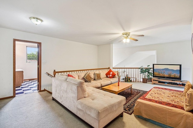 3410 Beckwith Ln, Crete, IL 60417 - carpeted living room featuring a ceiling fan and baseboards