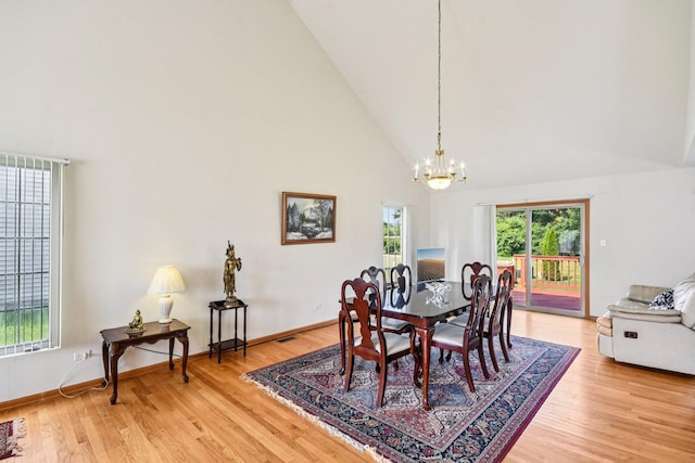 3410 Beckwith Ln, Crete, IL 60417 - dining area featuring high vaulted ceiling, a chandelier, and light wood-style flooring