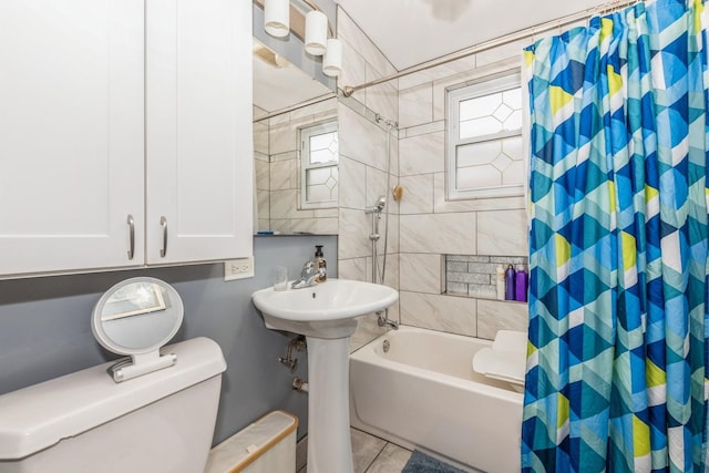 3528 Ernst St, Franklin Park, IL 60131 - full bathroom featuring toilet, shower / tub combo with curtain, a sink, and tile patterned floors