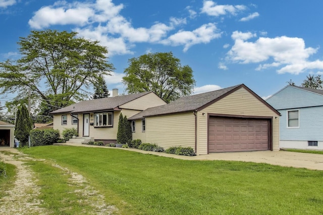 1086 E Thacker St, Des Plaines, IL 60016 - view of front facade with a front lawn, an outdoor structure, a chimney, and roof with shingles