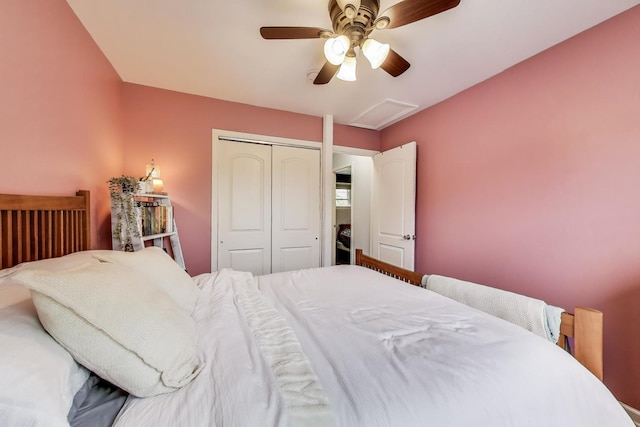 1086 E Thacker St, Des Plaines, IL 60016 - bedroom with a closet, attic access, and a ceiling fan