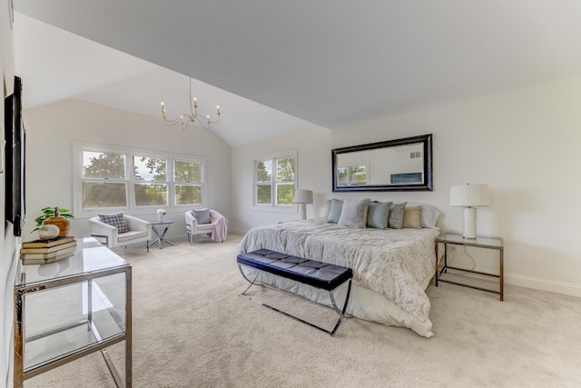 13045 Silver Fox Dr, Lemont, IL 60439 - carpeted bedroom featuring a chandelier, lofted ceiling, and baseboards