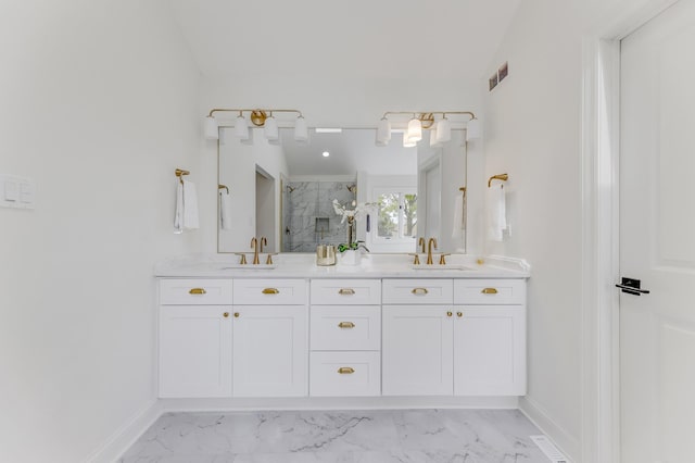 13045 Silver Fox Dr, Lemont, IL 60439 - bathroom with a marble finish shower, marble finish flooring, and baseboards