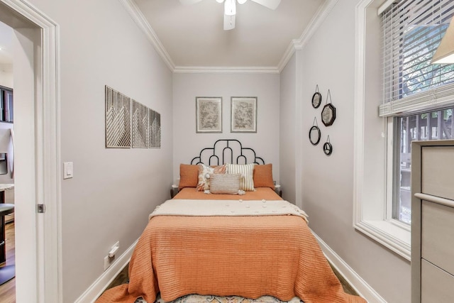 1908 N Whipple St Unit 2, Chicago, IL 60647 - bedroom featuring crown molding, baseboards, and ceiling fan