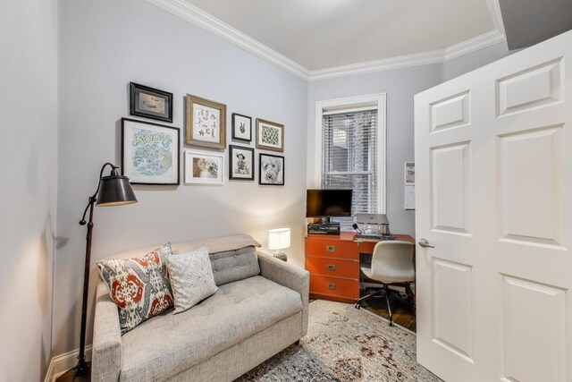 1908 N Whipple St Unit 2, Chicago, IL 60647 - home office featuring crown molding and wood finished floors