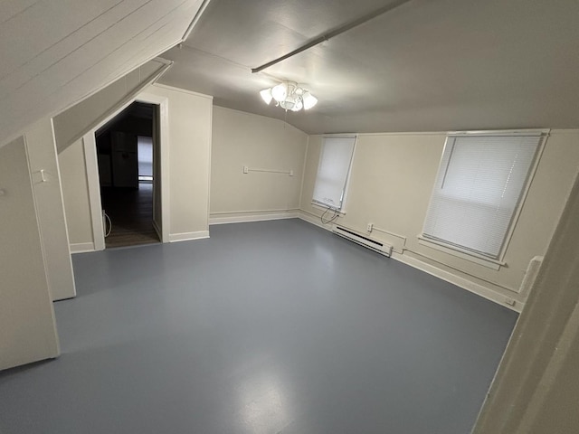572 Walnut Ave, Elgin, IL 60123 - bonus room featuring vaulted ceiling, baseboard heating, and concrete flooring