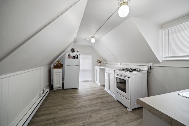 572 Walnut Ave, Elgin, IL 60123 - bonus room with a baseboard radiator, wood finished floors, and vaulted ceiling