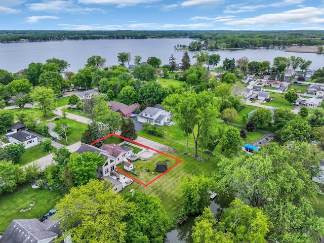 41672 N Dot Pl, Antioch, IL 60002 - aerial perspective of suburban area with property parcel outlined and a large body of water