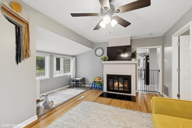 41672 N Dot Pl, Antioch, IL 60002 - living room featuring wood finished floors, a fireplace with flush hearth, and baseboards
