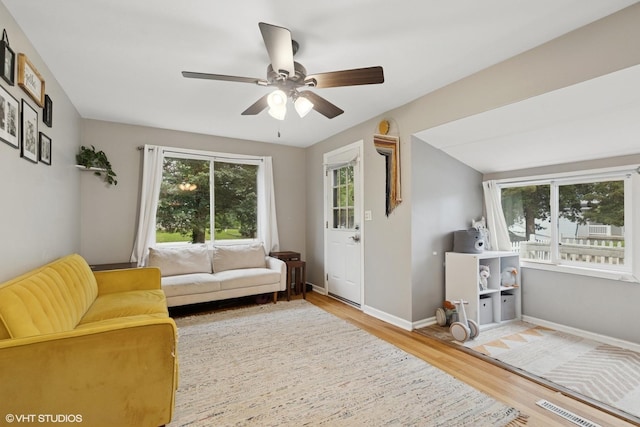 41672 N Dot Pl, Antioch, IL 60002 - living area featuring wood finished floors, ceiling fan, and baseboards
