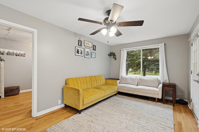 41672 N Dot Pl, Antioch, IL 60002 - living room with light wood-style floors, ceiling fan, and baseboards
