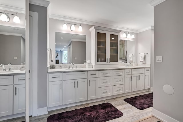 1409 Burr Oak Rd Unit 311A, Hinsdale, IL 60521 - full bathroom with ornamental molding, double vanity, and wood finished floors
