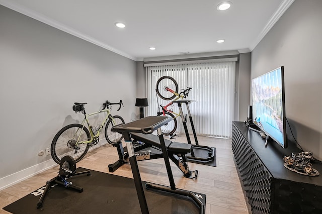 1409 Burr Oak Rd Unit 311A, Hinsdale, IL 60521 - exercise area with ornamental molding, plenty of natural light, recessed lighting, and wood finished floors