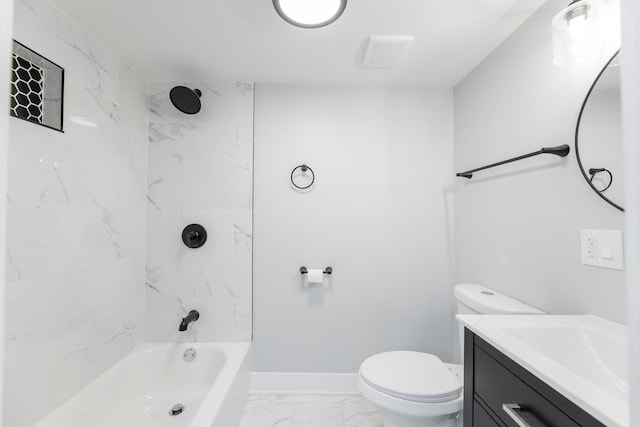 5731 S Damen Ave, Chicago, IL 60636 - bathroom with marble finish flooring, toilet, vanity, bathtub / shower combination, and baseboards