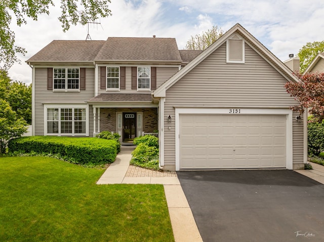 3151 Sawgrass Dr, Aurora, IL 60502 - view of front of home featuring asphalt driveway, a front lawn, a shingled roof, and a garage