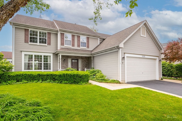 3151 Sawgrass Dr, Aurora, IL 60502 - view of front of home with a front lawn, asphalt driveway, roof with shingles, and an attached garage