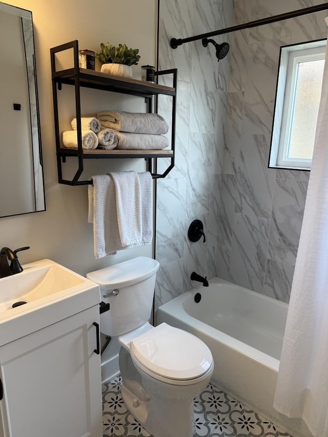 5301 S Mcvicker Ave, Chicago, IL 60638 - bathroom featuring shower / bathtub combination with curtain, vanity, and toilet