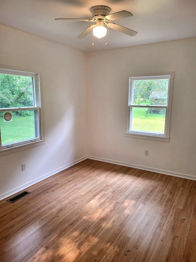 2820 S Brooks Island Rd, Oregon, IL 61061 - empty room featuring plenty of natural light, wood finished floors, ceiling fan, and baseboards