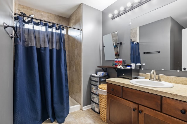 15826 Chippewa Ln, Manhattan, IL 60442 - bathroom featuring a tile shower, vanity, and tile patterned flooring