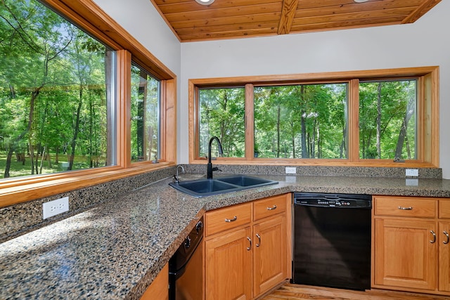 3085 W Southmor Rd, Morris, IL 60450 - kitchen with black dishwasher, wooden ceiling, and healthy amount of natural light