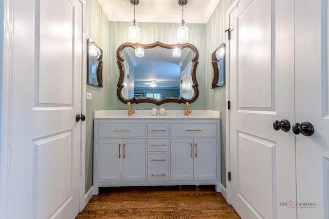 605 E Golf Rd, Libertyville, IL 60048 - bathroom featuring double vanity and wood finished floors