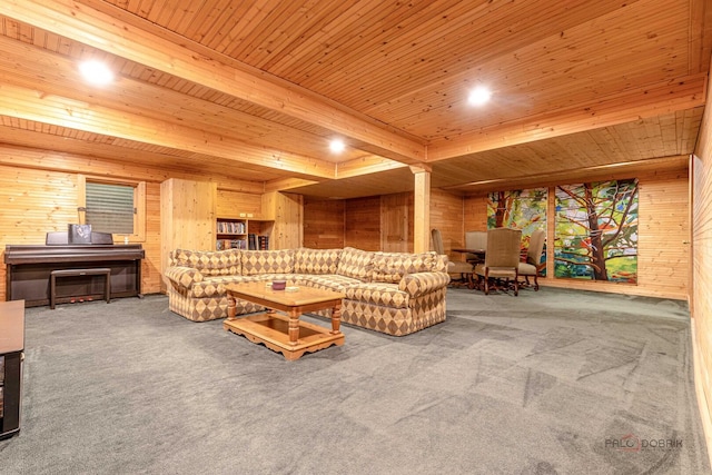 605 E Golf Rd, Libertyville, IL 60048 - carpeted living room with wood ceiling and wood walls