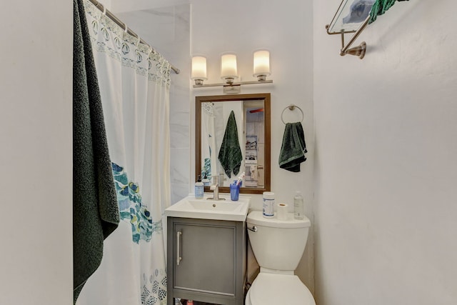 3342 S Aberdeen St, Chicago, IL 60608 - full bathroom with toilet, vanity, and a shower with shower curtain