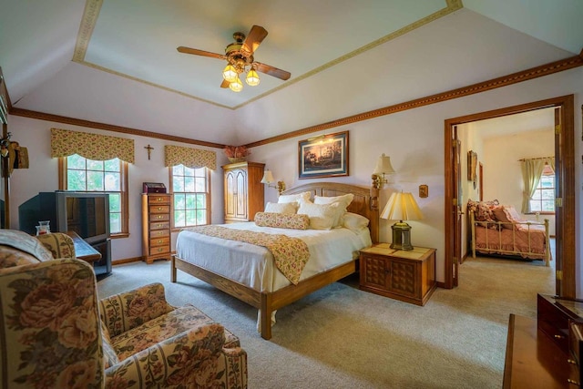 24065 Brancaster Dr, Naperville, IL 60564 - bedroom featuring light colored carpet, a tray ceiling, a ceiling fan, and baseboards