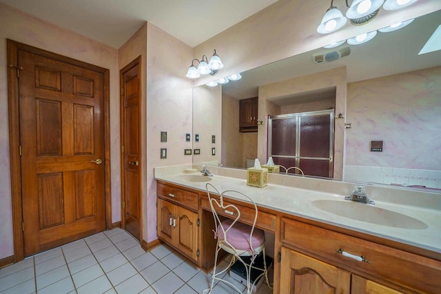 24065 Brancaster Dr, Naperville, IL 60564 - full bathroom featuring double vanity, tile patterned flooring, and a shower stall