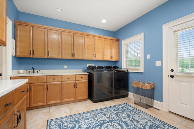 24355 S Arranmore Way, Frankfort, IL 60423 - laundry area with cabinet space, independent washer and dryer, light tile patterned flooring, baseboards, and recessed lighting